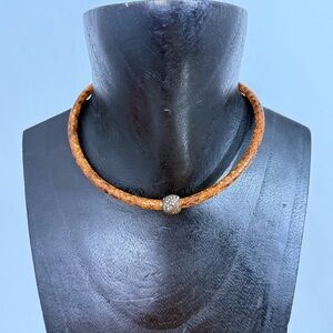 Brighton Snakeskin Faux Leather Magnetic Choker Necklace, Rhinestones Bead Charm